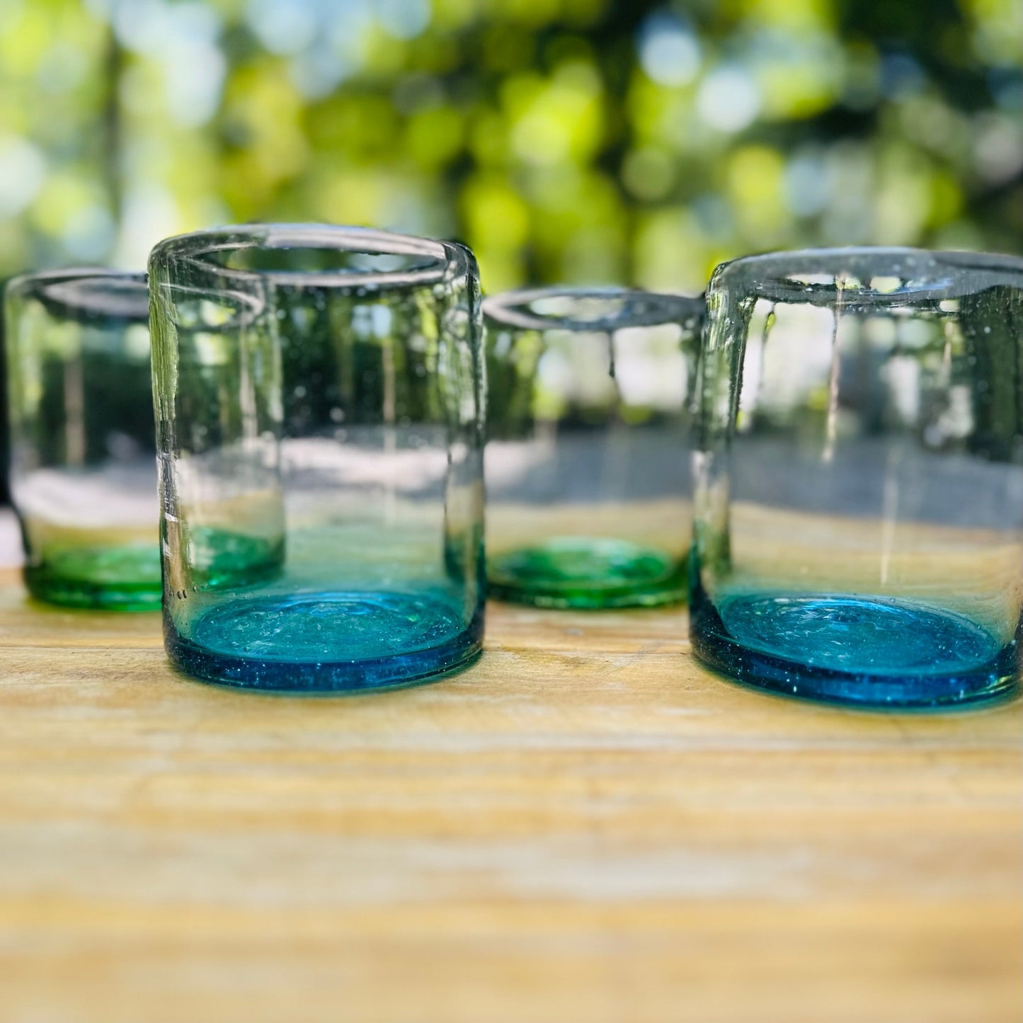 Handblown Teal Old Fashioned Glasses, Set of 2