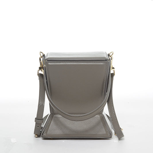 SUSU Grey Leather Bucket Bag Unique Leather Crossbody Purse Women's Handbag