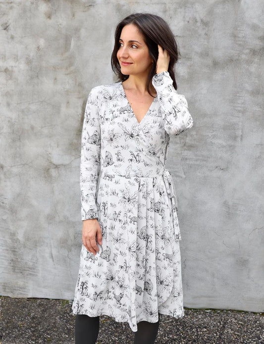 Tigress Glacier Grey Organic Wrap Dress