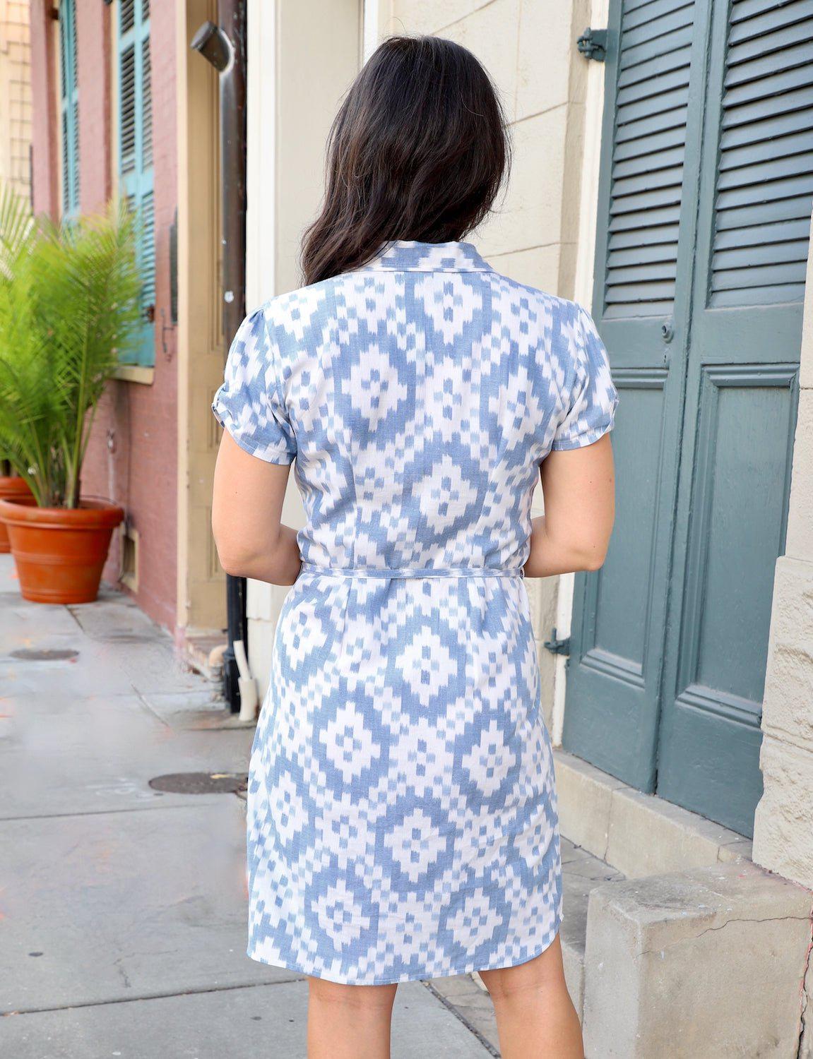 Tranquil Blue Organic Cotton Button Dress