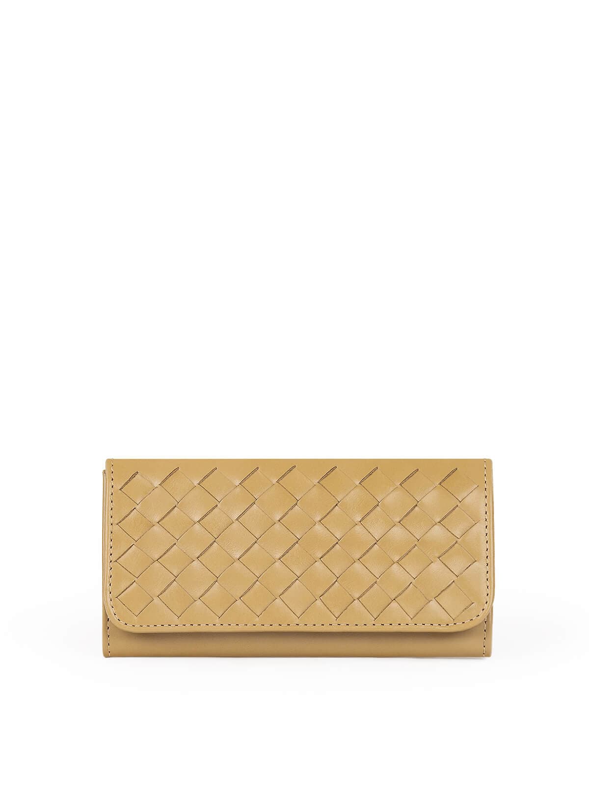 butter yellow woven wallet on a white background