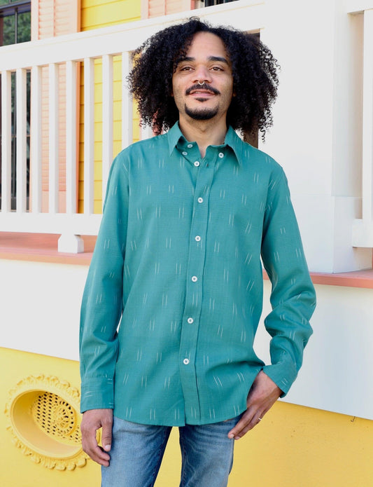 Turquoise Ikat Men's Organic Cotton Button Down Shirt
