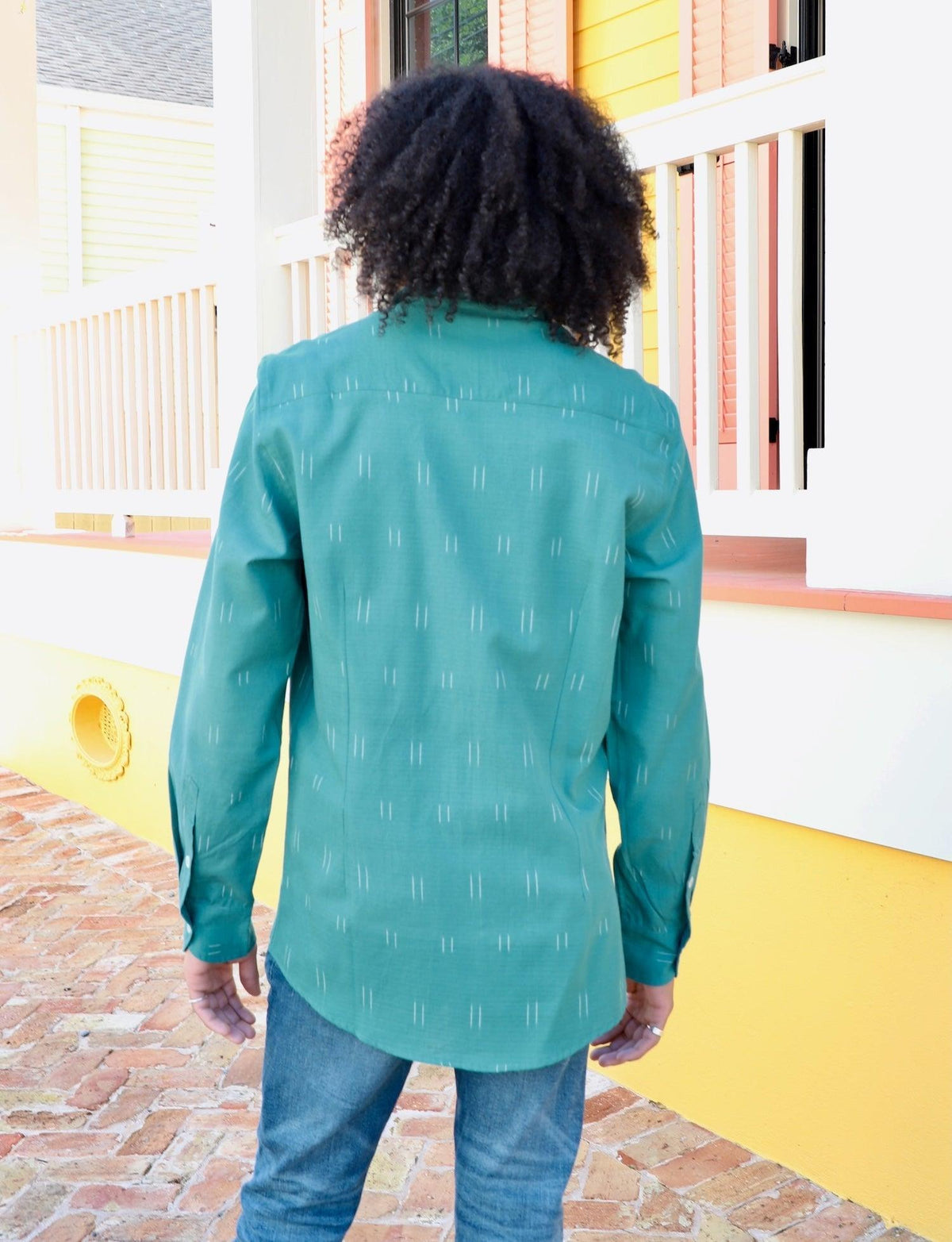Turquoise Ikat Men's Organic Cotton Button Down Shirt