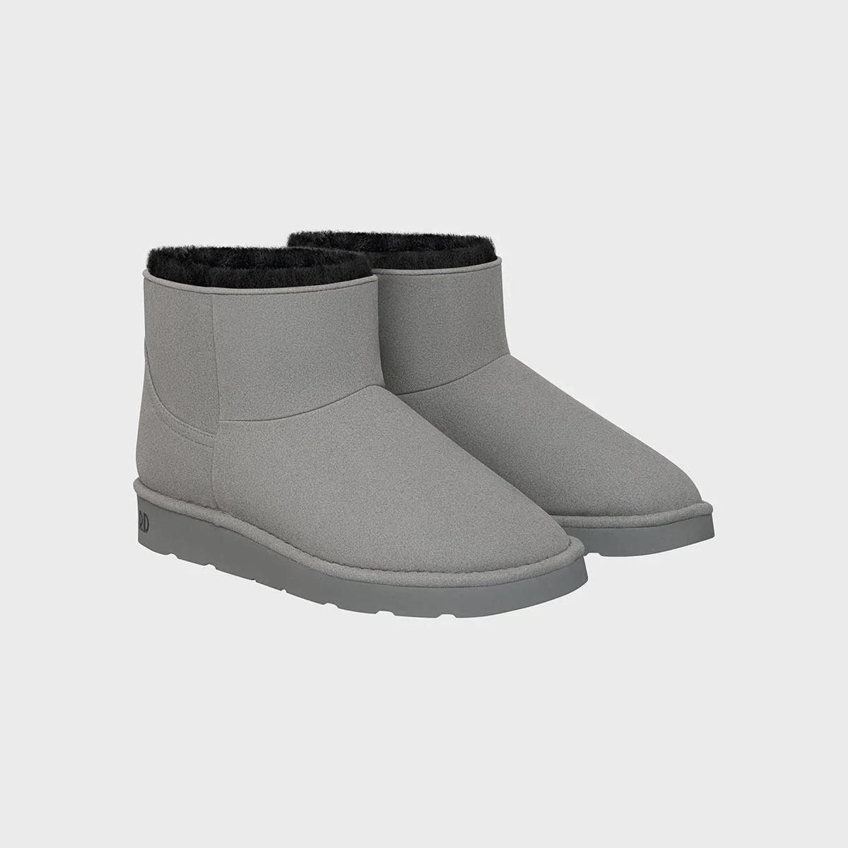 Vegan ugg-like ankle boots in light grey faux suede
