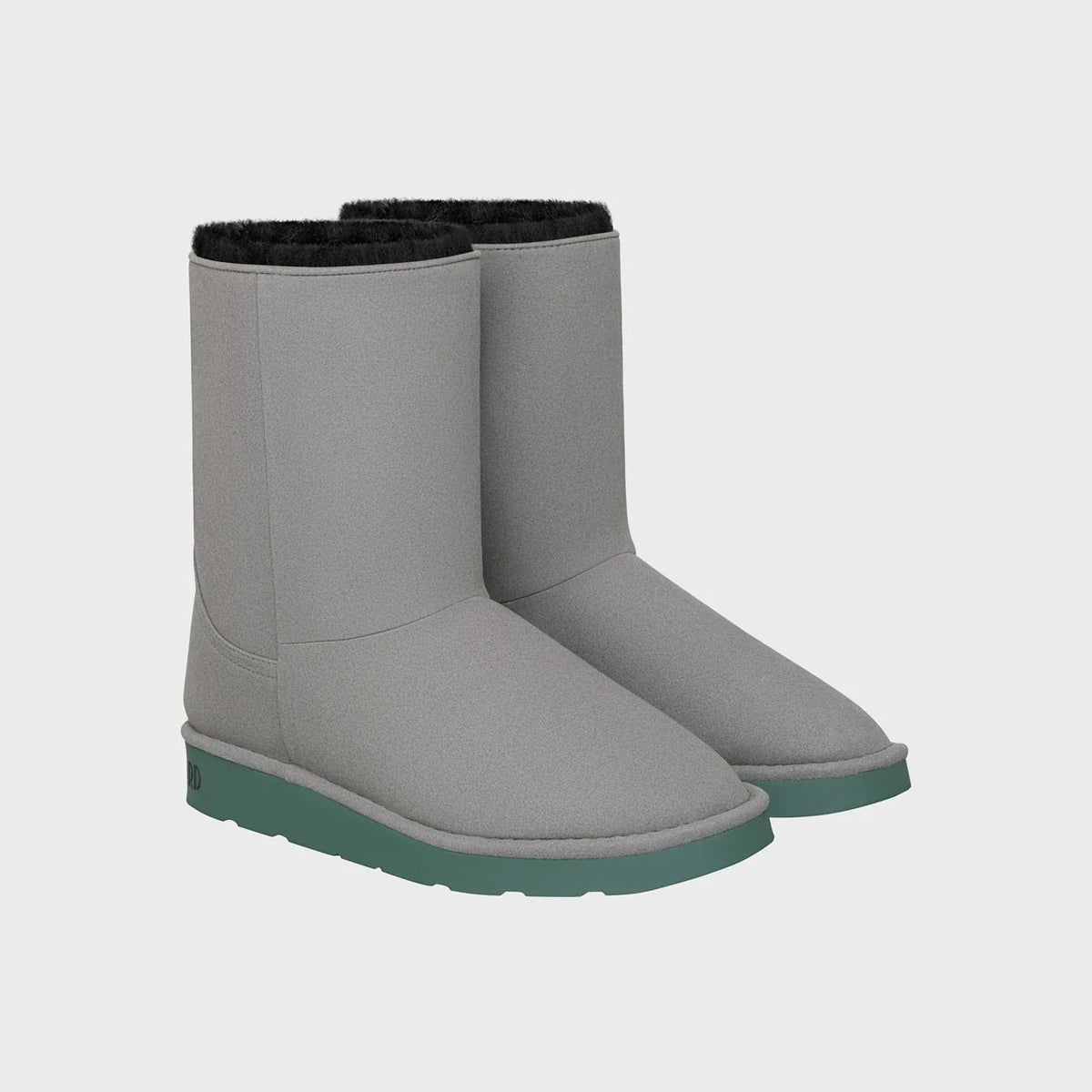 Vegan ugg-like boots in grey with green sole – unique and cruelty-free