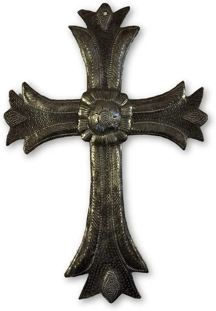 Hammered Cross, Milagro, Sacred Art  8.25"x12.25", Decorative Wall Cross, Handmade in Haiti