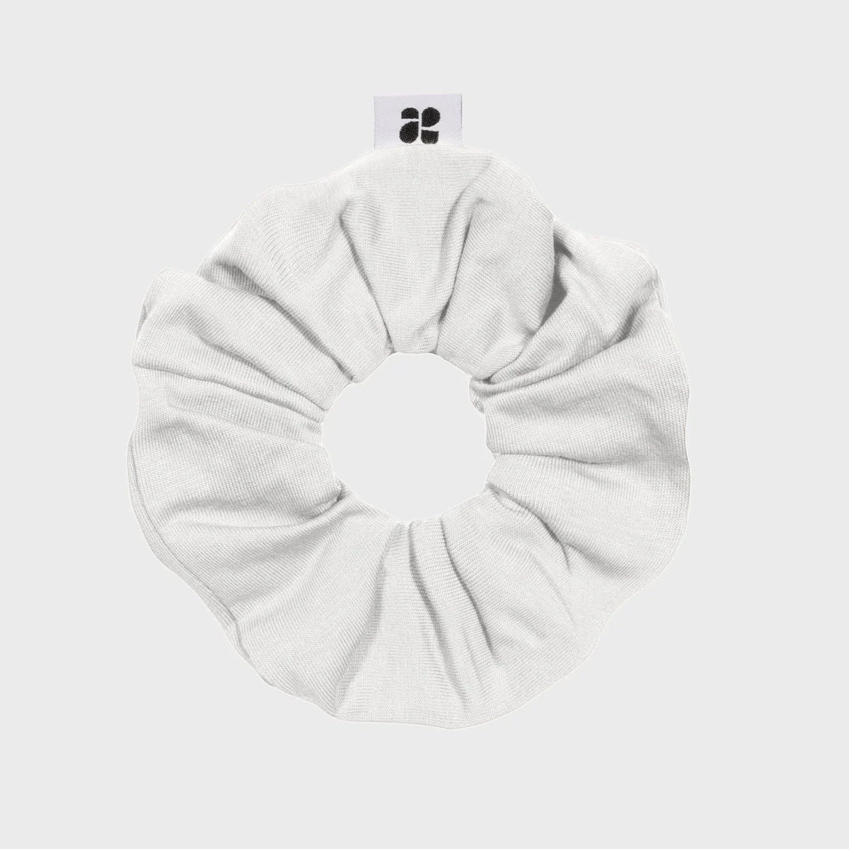 White upcycled vegan scrunchie sustainable recycled hair tie