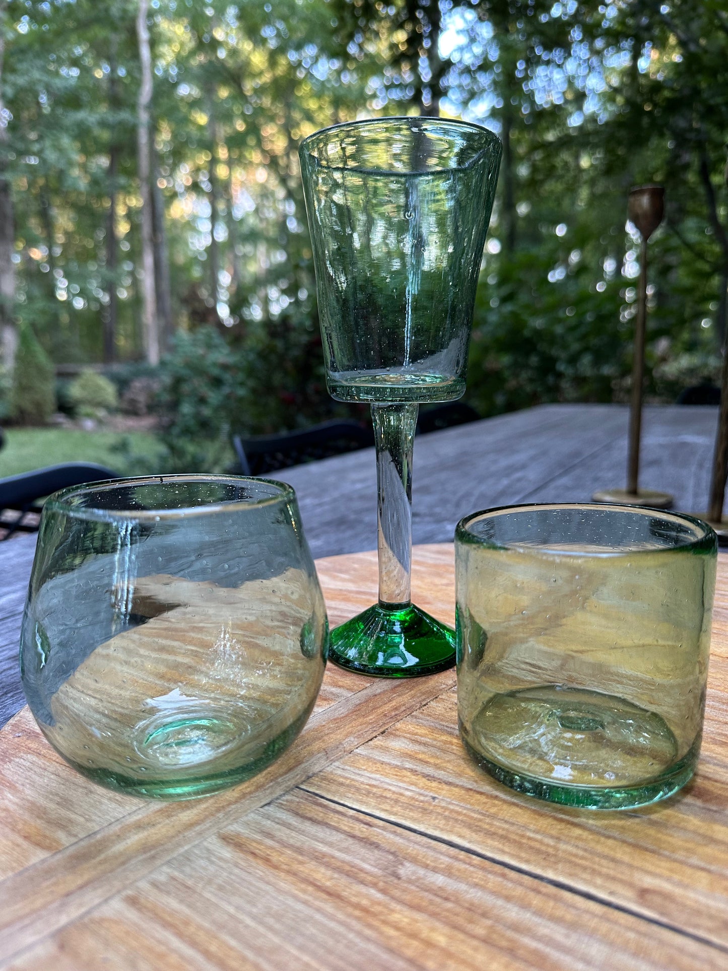 Handblown Green Wine Glasses, Set of 2