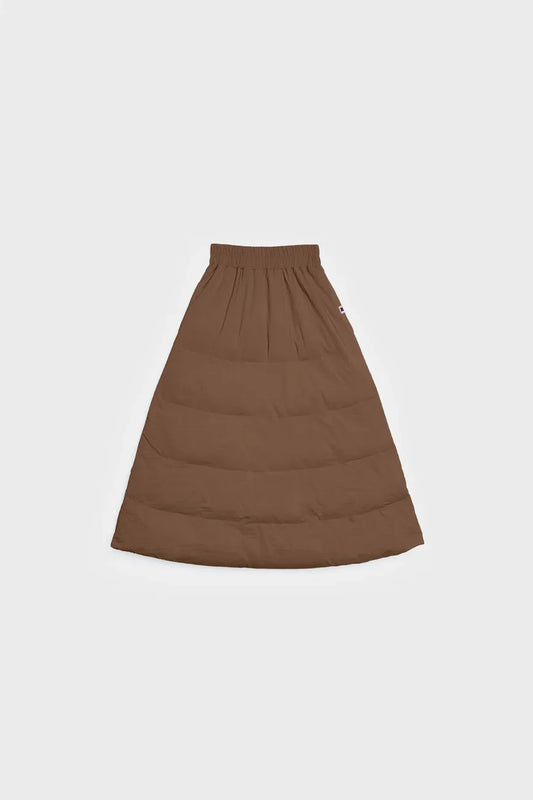 Brown vegan winter skirt made from recycled materials with quilted, padded design. - The New Orchard - Brown / S