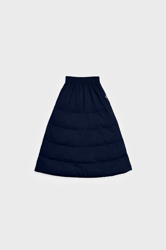 Navy blue quilted skirt with elastic waistband made from vegan recycled materials. - The New Orchard - Navy Blue / S