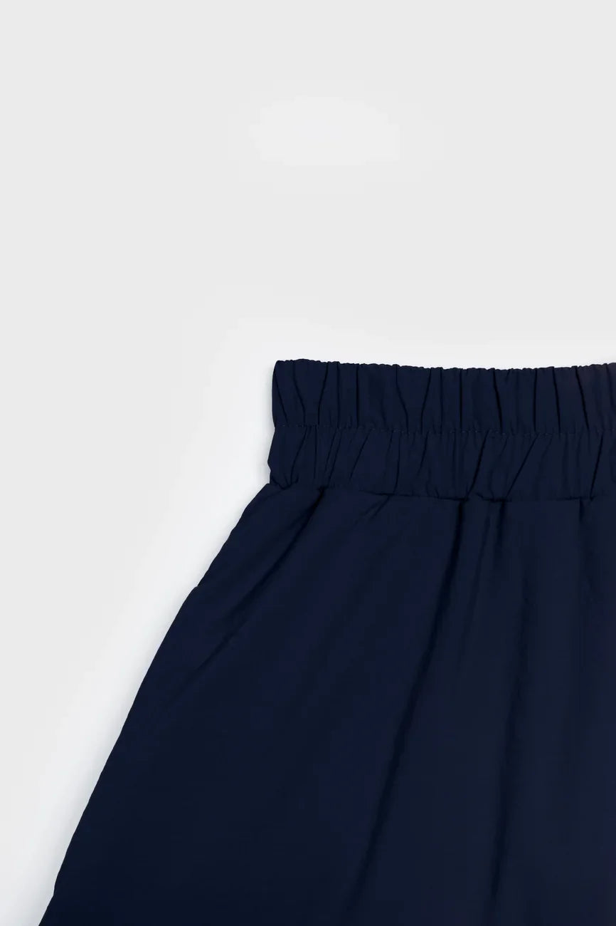 Navy blue vegan skirt with elastic waistband made from recycled materials. - The New Orchard - Navy Blue / S