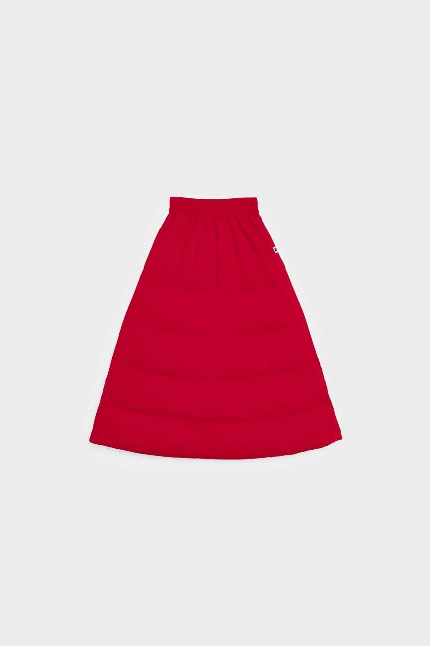 Vivid red vegan winter skirt made from recycled materials with a quilted design. - The New Orchard - Vivid Red / S