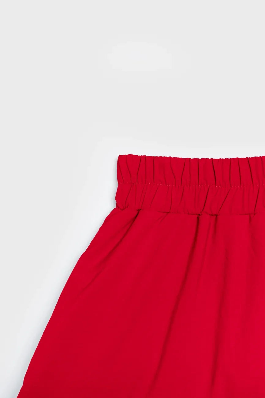 Vivid red vegan skirt made from recycled materials with elastic waistband. - The New Orchard - Vivid Red / S