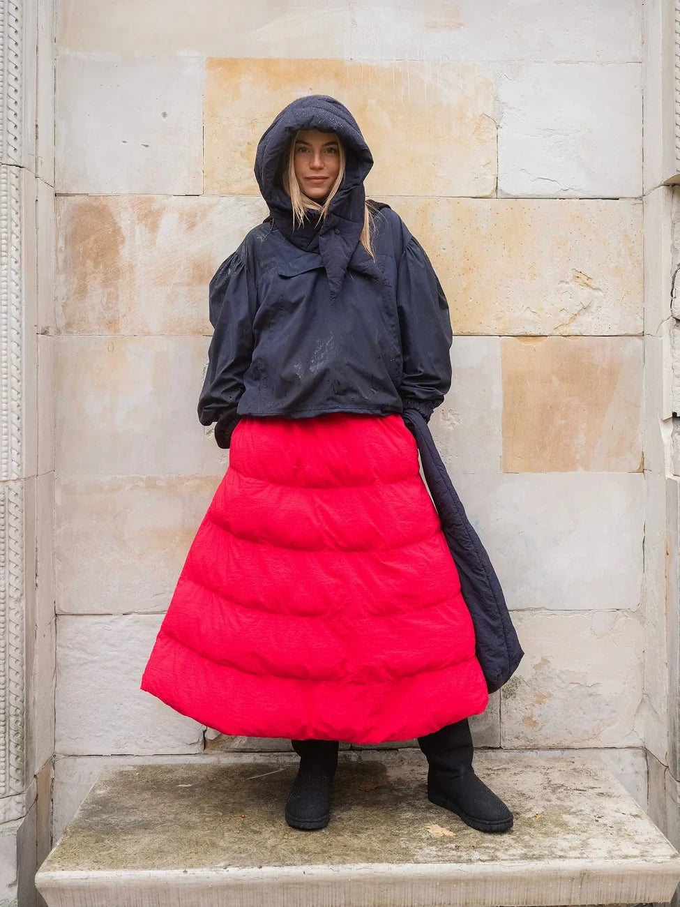 red vegan winter skirt
