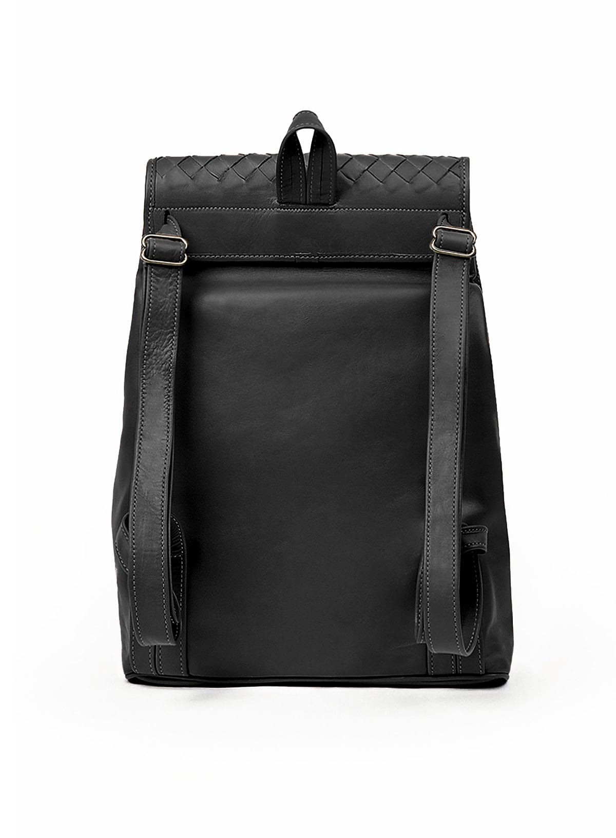woven backpack in black in white background
